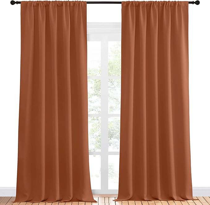 NICETOWN Blackout Curtains and Drapes - Thermal Insulated Solid Rod Pocket Blackout Draperies/Panels (Burnt Orange, 1 Pair, 52 by 95 inches)