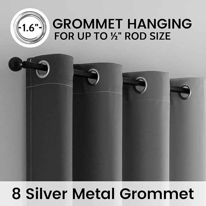 SimpleHome Grey and Greyish White Blackout Curtains for Bedroom 72 Inches Long, Room Darkening Grommet Curtains for Living Room,Thermal Insulated Ombre Drapes,2 Panels, 52x72 inches Length