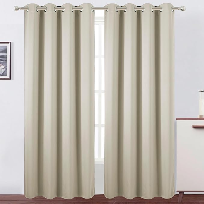 LEMOMO Blackout Curtains 52 x 120 Inch Long Light Beige Curtains Set of 2 Panels Room Darkening Curtains for Bedroom and Living Room