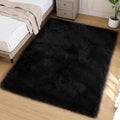 Goolela Black Faux Sheepskin Fur Rug 5x8 for Bedroom and Living Room - Fuzzy Large Fluffy Shag Area Rug Home Decor, Rectangle