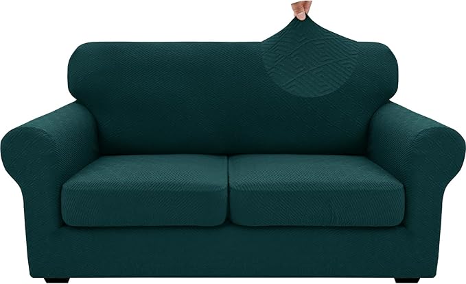 XINEAGE 2026 New 3 Pieces Couch Covers for 2 Cushion Sofa Super Stretch Loveseat Slipcover Pet Dog Universal Slip Cover Anti Slip Love Seat Furniture Protector (Blackish Green, 55"-69")