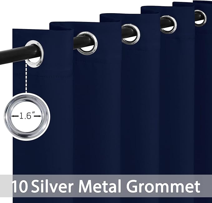 Yakamok Blackout Curtains Room Darkening Thermal Insulated Window Panels,Solid Grommet Top Drapes for Bedroom/Living Room(70Wx84L, Navy Blue, 2 Panels)