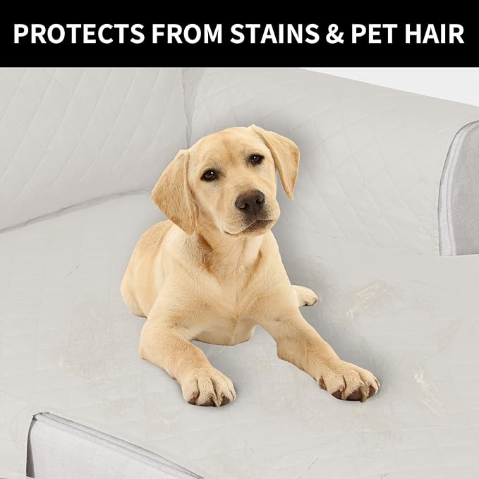 Easy-Going Reversible Chaise Lounge Couch Cover Water Resistant Sofa Cover Sectional L Shaped Sofa Slipcover with Adjustable Straps Furniture Protector for Dogs (115X34 in, Ivory/Ivory)