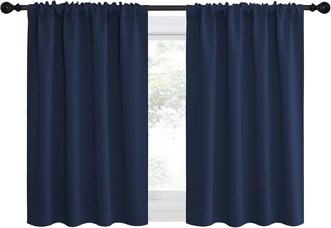 NICETOWN RV Blackout Curtains for Camper Windows, Kitchen Curtains, Short Blackout Curtains & Drapes, Thermal Insulated Rod Pocket Window Treatment Draperies for Nursery (Navy, 34" x 36", Set of 2)
