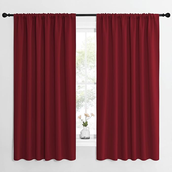 NICETOWN Christmas Patio Door Blackout Curtains, Noise Reducing Curtains and Drapes with Rod Pocket for Wide Window (62" Wide by 63" Long, Burgundy Red, 2 Panels)