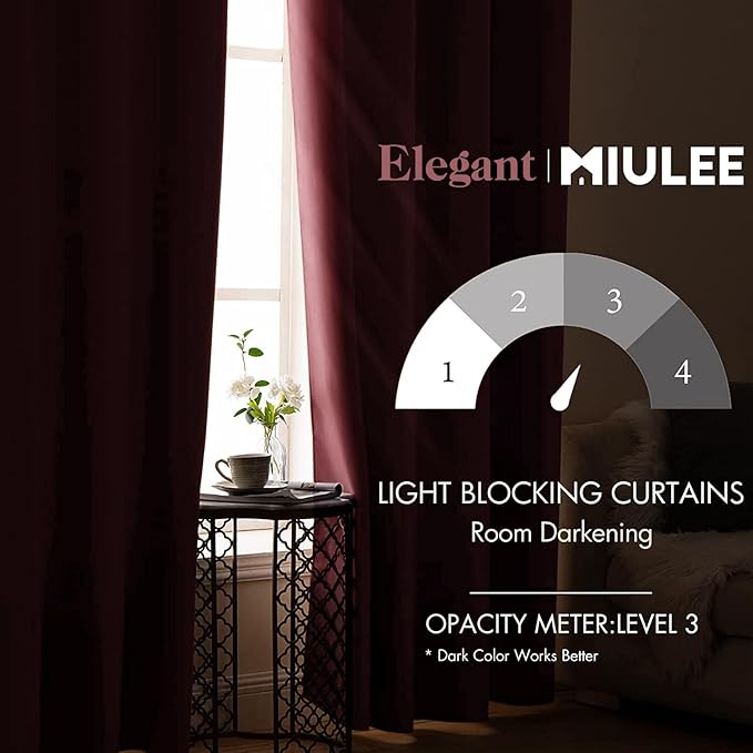 MIULEE Blackout Curtains for Bedroom Living Room Thermal Insulated Room Darkening Grommet Top Solid Light Blocking Drapery Set of 2 Window Panels 52 x 72 Inches Dusty Rose