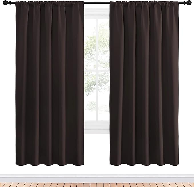 NICETOWN Blackout Curtain Panels 72 inches - Energy Saving Thermal Insulated Solid Rod Pocket Blackout Curtains for Bedroom (1 Pair, 52 inches by 72 Inch, Toffee Brown)