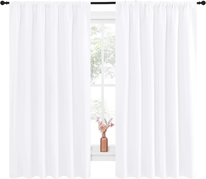 NICETOWN White Curtains, 50% Light Blocking Curtain Panels for Bedroom, Home Decoration Easy-Care Solid Rod Pocket Draperies/Drapes, Window Covering for Kitchen (2 Panels, 70 by 63, White)