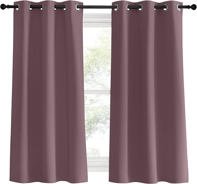 NICETOWN Kitchen Curtains, Short Curtains for Bedroom Windows, Dry Rose, 34" W by 60" L, 1 Pair, Thermal Insulated Room Darkening Curtain Panels for Girls Room, Cafe
