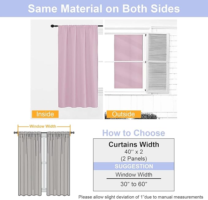 Simplebrand Ava Pink Blackout Curtains for Bedroom 84 Inch Length 2 Panels Set, Solid Thermal Insulated Privacy Nursery Window Treatment Curtains Blackout Drapes, W40 x L84 Inch, Pink