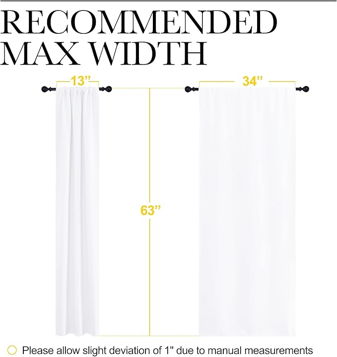 NICETOWN White Curtains for Bedroom, Short Curtains & Draperies for Small Window, Home Decoration Draperies (34 in x 63 in (W x L), 2 PCs)