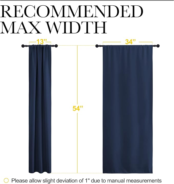 NICETOWN Kitchen Curtains, Short Blackout Curtains & Drapes, Thermal Insulated Blackout Curtain Panels for Kids Room, Play Room (Navy, 34" Wide by 54" Long, 2 PCs)