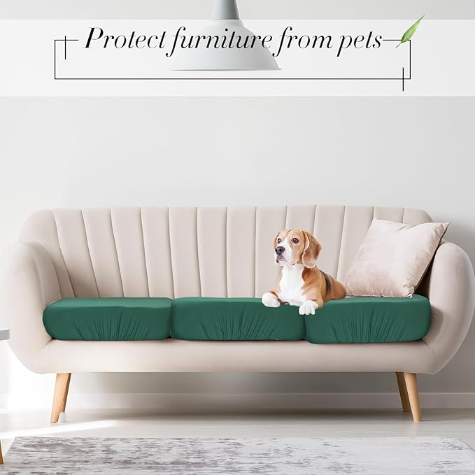 Newwiee 8Pcs Patio Cushion Covers Stretch Outdoor Cushion Cover Replacement for Patio Furniture Sofa Couch Slipcovers, Soft Flexibility Washable Furniture Protector(Waterproof Pure,Dark Green)