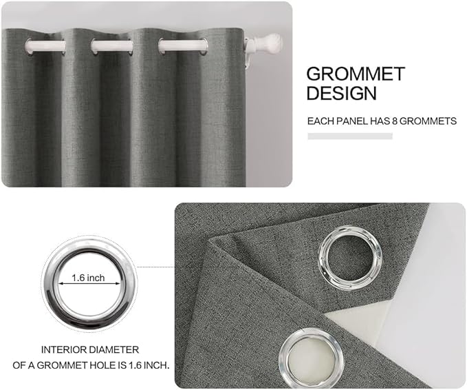 MIULEE Linen Texture Curtains for Bedroom Solid 100% Blackout Thermal Insulated Dark Grey Curtains Grommet Room Darkening Curtains/Draperies Luxury Decor for Living Room Nursery 52x120 Inch (2 Panels)