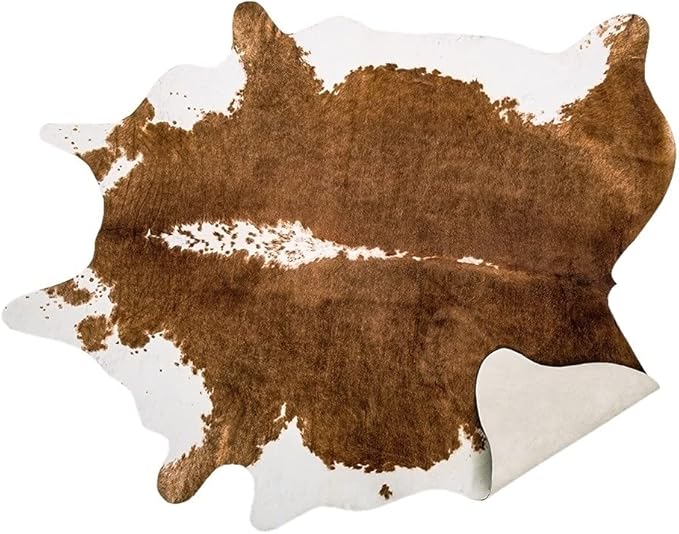 AROGAN Premium Faux Cowhide Rug 4.6 x 5.2 Feet, Sturdy and Large Size Cow Print Rugs, Suitable for Bedroom Living Room Western Decor, Faux Fur Animal Cow Hide Carpet, Brown