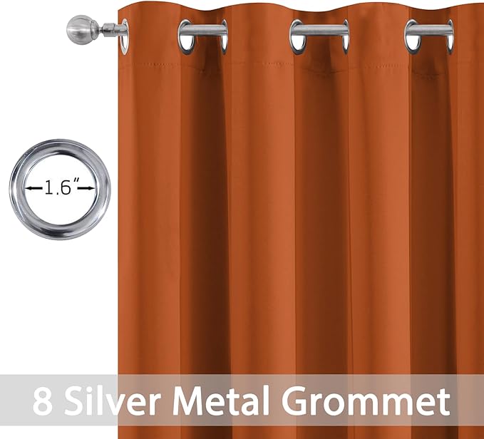 Yakamok Soft and Smooth Orange Blackout Curtains for Bedroom - Grommet Thermal Insulated Room Darkening Curtains for Living Room, Set of 2 Panels (52 x 72Inch, Burnt Orange)