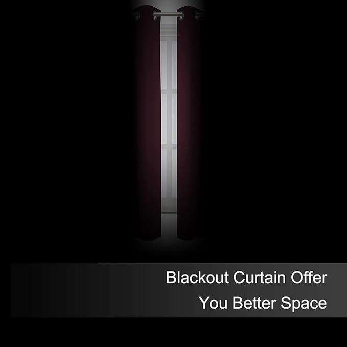 LEMOMO Blackout Curtains 52 x 45 inch/Burgundy Red Curtains Set of 2 Panels/Thermal Insulated Room Darkening Bedroom Curtains