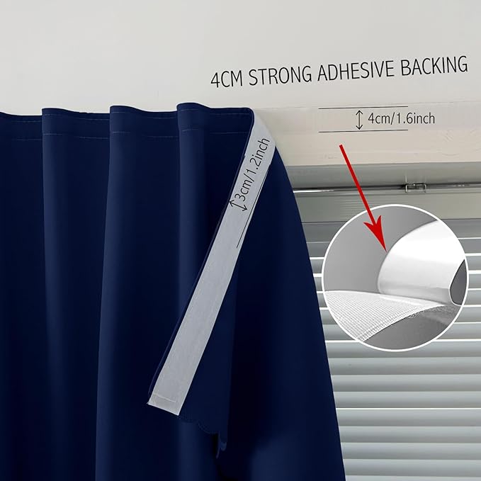 Self Adhesive Portable Blackout Curtains for Bedroom Easy to Install Window Thermal Lnsulated Kitchen Room Darkening Small Window Curtains, 35" W X 79" L, Navy Blue, 1 Panel