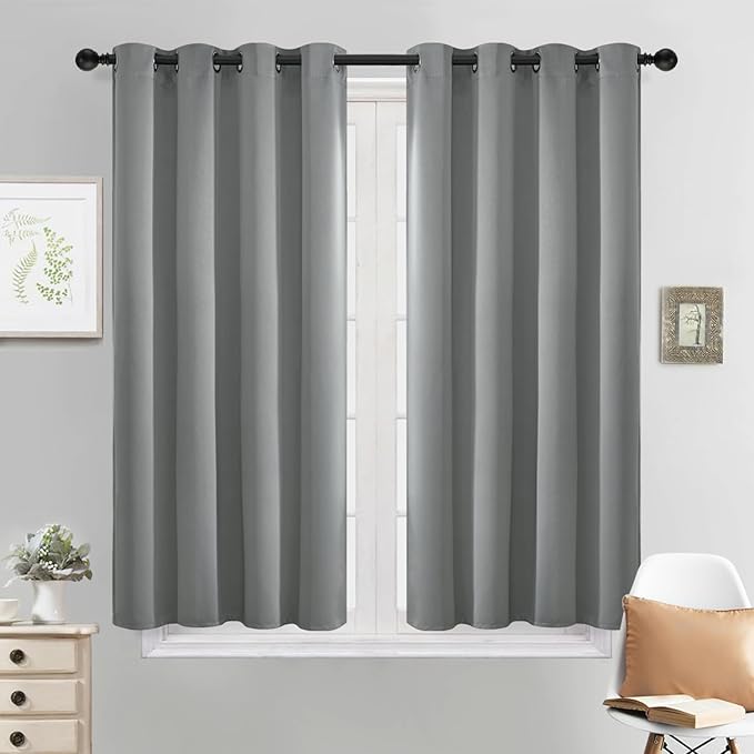 Yakamok Dove Grey Curtains 54 Inches Length Blackout Curtain for Bedroom-Green Room Darkening Thermal Insulated Grommet Drapes for Living Room, 52W x 54L,2 Panels