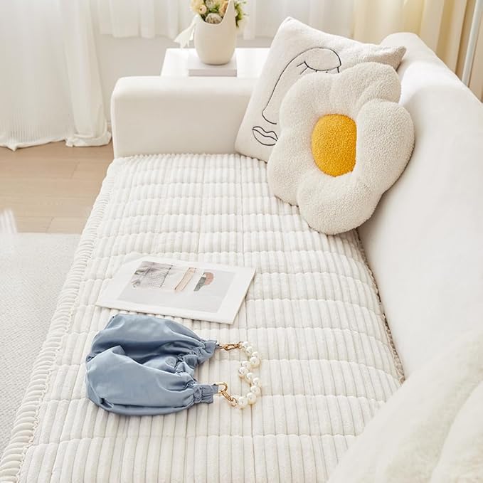 Couch Cover for Dogs Washable, Fuzzy Pet Couch Covers for 3 Cushion Sofa Pet Friendly, Non Slip Sofa Cover (White, 23.6" x 47"/60 x 120cm)