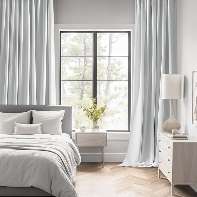 MIULEE Back Tab Light Blocking Curtains 102 Inch Long 2 Panels Set for Living Room Bedroom, Greyish White Rod Pocket/Pinch Pleated Thermal Insulated Room Darkening Floor to Ceiling Blackout Drapes