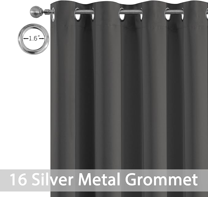 Yakamok Blackout Patio Curtains 100x84 Inches for Sliding Door Extral Wide Blackout Curtain Panels Thermal Insulated Room Divider - Grommet Top, 7' Tall by 8.3' Wide - Charcoal Grey