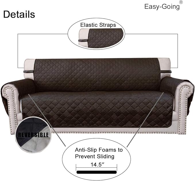 Easy-Going Chair Sofa Slipcover Reversible Sofa Cover Water Resistant Couch Cover Furniture Protector Cover with Elastic Straps for Pets Kids Children Dog Cat (Chair, Chocolate/Beige)