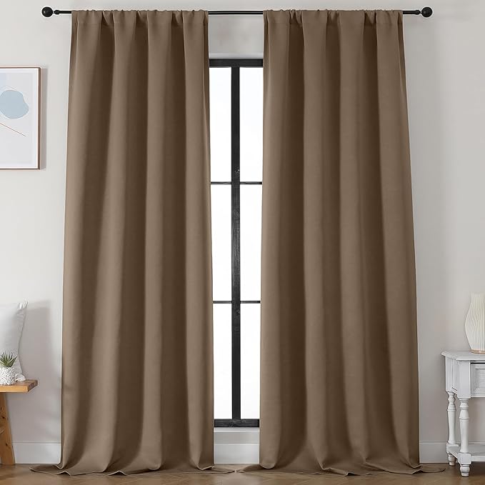 Simplebrand Brown Blackout Curtains for Bedroom 96 Inches Long 2 Panels, Solid Thermal Insulated, Energy Saving Living Room Window Treatment Curtains Blackout Drapes, W50 x L96 Inch, Brown