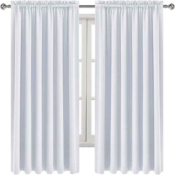 DWCN White Curtains for Living Room Thermal Insulated, Energy Saving & Noise Reducing Bedroom Curtains, White, W 70x L 72 Inch, Set of 2 Rod Pocket Curtain Panels