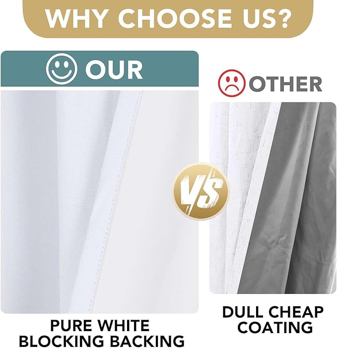 H.VERSAILTEX Linen Curtains 100% Blackout Curtains for Bedroom 102 inch Long Full Light Blocking Nature Linen Blended Window Curtains for Living Room Nickel Grommet (2 Panels, Bright White)