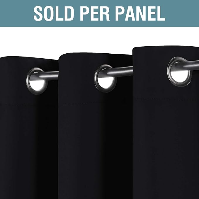 H.VERSAILTEX 100% Blackout Bedroom Curtains Drapes 63 Inch Length Thermal Insulated Window Curtain Panels Energy Efficient Grommet Top Winter Curtain - Solid in Jet Black (One Panel), 52" W x 63" L