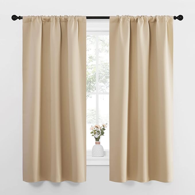 NICETOWN Blackout Room Darkening Curtains - Home Decoration Light & Noise Reducing Thermal Insulated Window Draperies with Rod Pocket Top (Biscotti Beige, 2 Panels, 34 inches Wide x 63 inches Long)