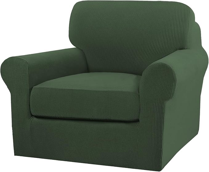 Turquoize 2 Piece Chair Covers Armchair Slipcovers for Living Room Armchair Sofa Cover with Individual Cushion Covers Feature Jacquard Fabric (Chair, Bronze Green)