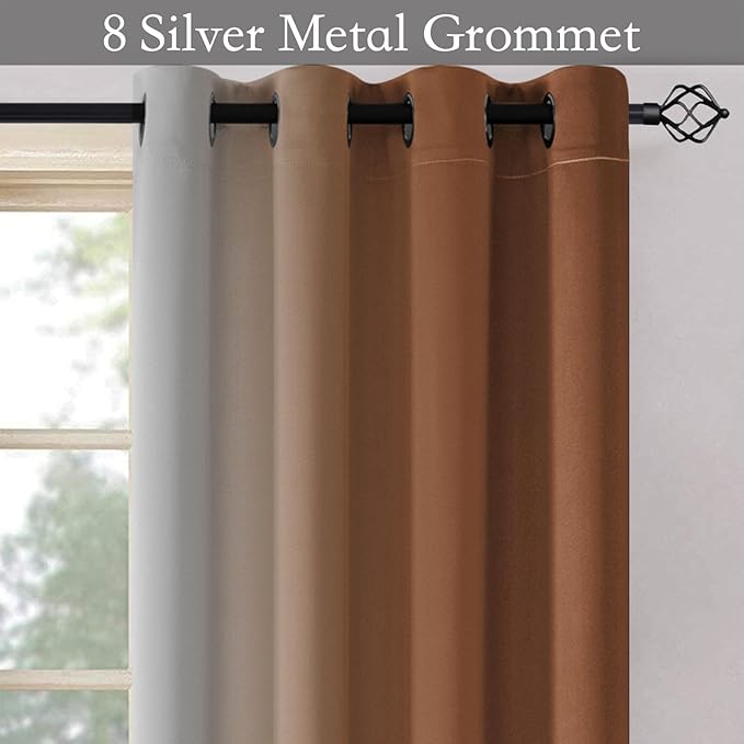 SimpleHome Ombre Room Darkening Curtains for Bedroom, Gradient Burnt Orange to Grey White Light Blocking Thermal Insulated Grommet Window Drapes for Living Room,2 Panels, 52x96 inches Length