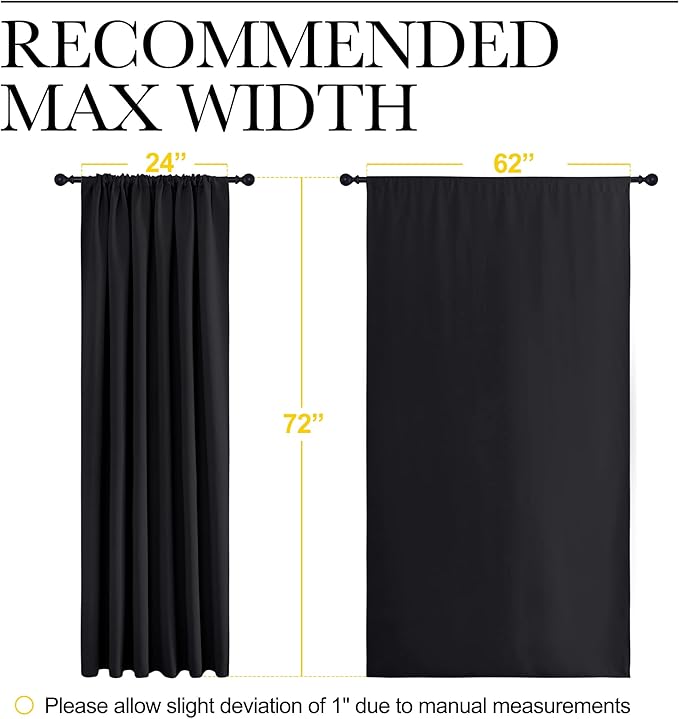 NICETOWN Black Blackout Curtain Blinds - Solid Thermal Insulated Window Treatment Blackout Drapes for Bedroom (2 Panels, 62 inches Wide by 72 inches Long)