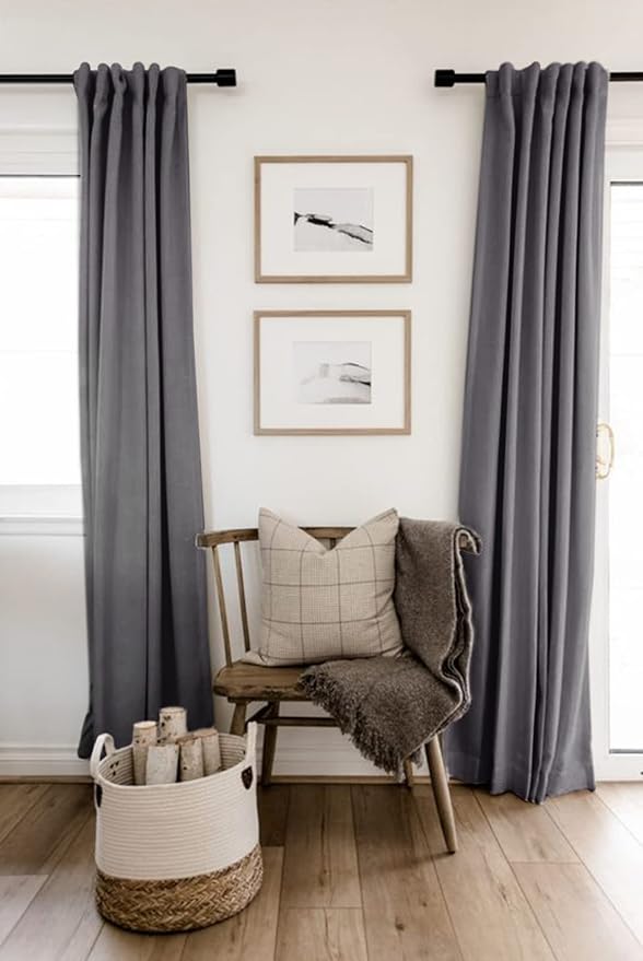 100% Blackout Shield Linen Blackout Curtains for Bedroom 72 Inches Long, Back Tab/Rod Pocket Living Room Drapes, Thermal Insulated Blackout Curtains 2 Panels Set, 50" W x 72" L, Darkgray