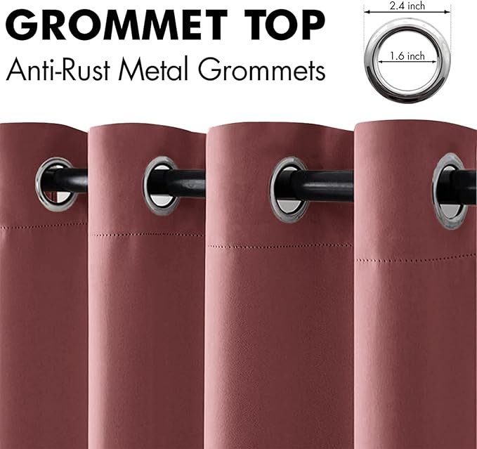MIULEE Blackout Room Darkening Curtains Thermal Insulated Drapes Solid Window Treatment Set Grommet Top Light Blocking Curtain for Living Room/Bedroom 2 Panels 52 x 84 inch Length Dusty Rose
