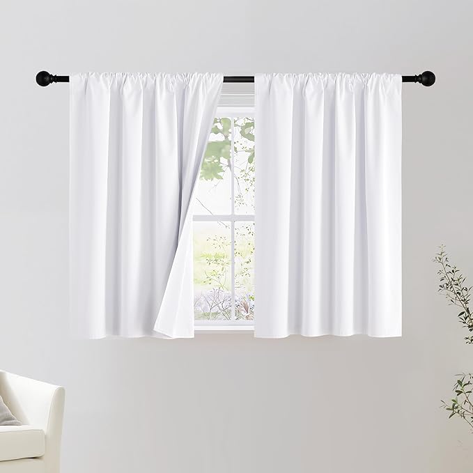 NICETOWN Bedroom 100% Blackout Curtains, 2 Panels, 34 by 36, Snow White, Window Treatment Rod Pocket Curtains/Drapes for Bedroom