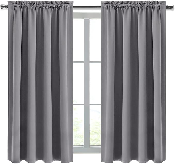 DWCN Grey Room Darkening Blackout Curtains - Thermal Insulated Privacy Energy Saving Window Curtain Drapes 52 x 45 inch Length, Set of 2 Bedroom Living Room Curtains