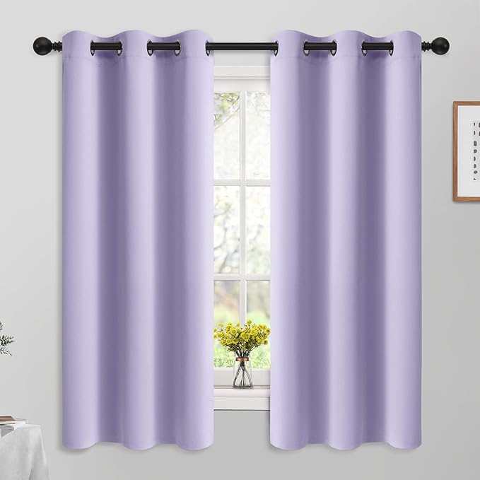 Yakamok 63 Inch Length Blackout Curtains for Bedroom, Thermal Insulated Room Darkening Grommet Top Window Drapes for Living Room,Lilac,42W x 63L,2 Panels