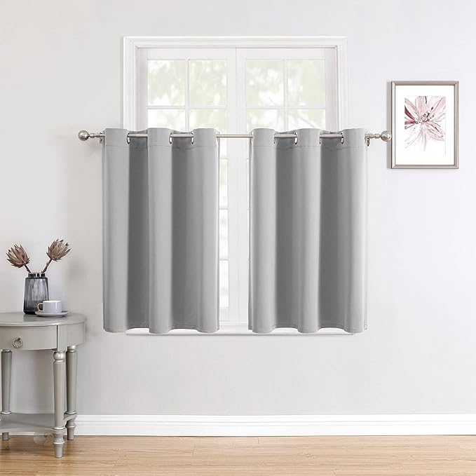ChrisDowa Small Window Curtains for Kitchen and Bedroom - Grommet Short Thermal Insulated Room Darkening Curtains (2 Panels, Light Grey, 36 x 24 Inch)
