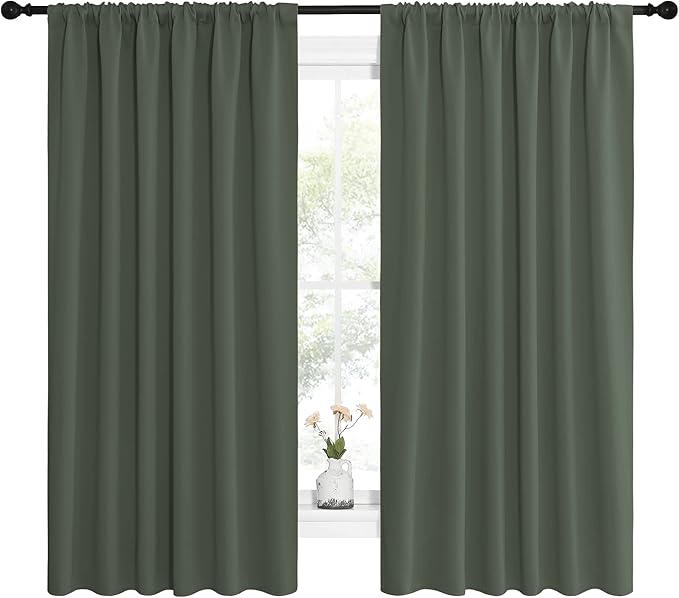 NICETOWN Bedroom Curtains Blackout Draperies - All Season Thermal Insulated Solid Rod Pocket Top Blackout Curtains/Drapes for Kid's Room (Dark Mallard, 1 Pair, 62 x 63 Inch)