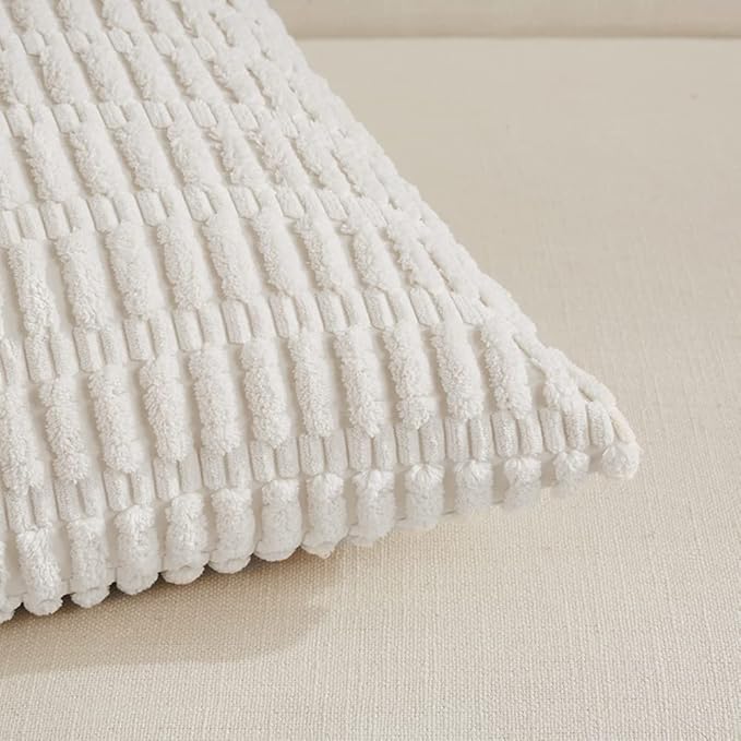 Fancy Homi 4 Packs Pure White Decorative Throw Pillow Covers 18x18 Inch for Living Room Couch Bed, Rustic Modern Farmhouse Boho Home Decor, Soft Plush Corduroy Cute Accent Square Cushion Case 45x45 cm