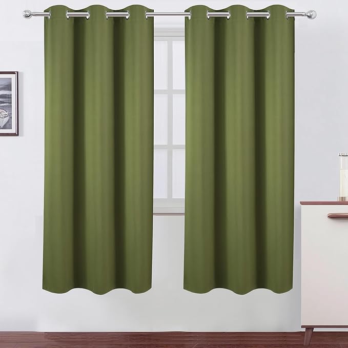 LEMOMO Olive Green Thermal Blackout Curtains/42 x 72 Inch/Set of 2 Panels Room Darkening Curtains for Bedroom