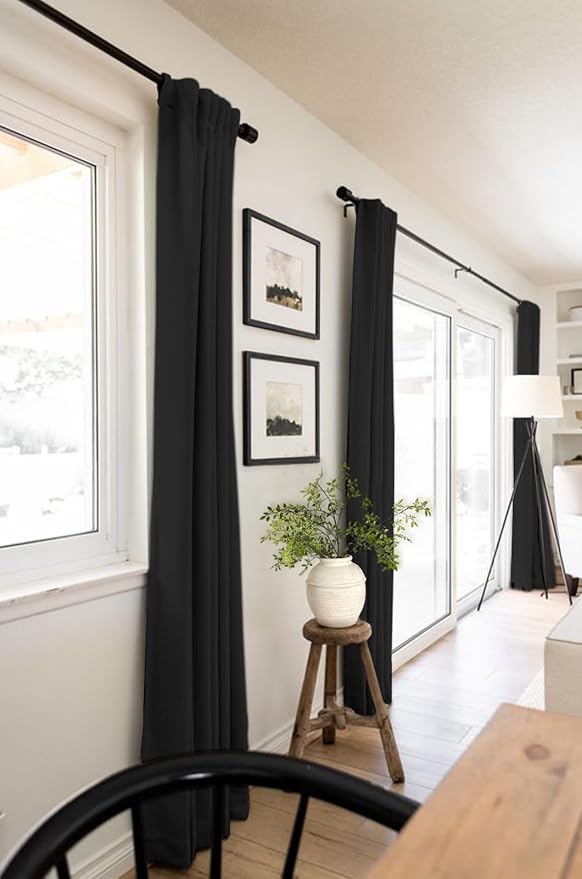 100% Blackout Shield Linen Blackout Curtains for Bedroom 72 Inches Long, Back Tab/Rod Pocket Living Room Drapes, Thermal Insulated Blackout Curtains 2 Panels Set, 50" W x 72" L, Black