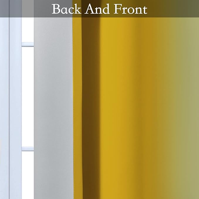 SimpleHome Ombre Room Darkening Curtains for Bedroom, Gradient Yellow to Grey White Light Blocking Thermal Insulated Grommet Window Curtain/Drapes for Living Room,2 Panels, 52x84 inches Length