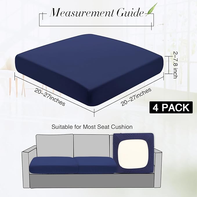 Newwiee Set of 4 Stretch Patio Cushion Covers Sofa Couch Seat Chair Slipcovers Cushion Cover Replacement Furniture Protector for Pets Washable(Navy Blue,Seat Cover,Solid)