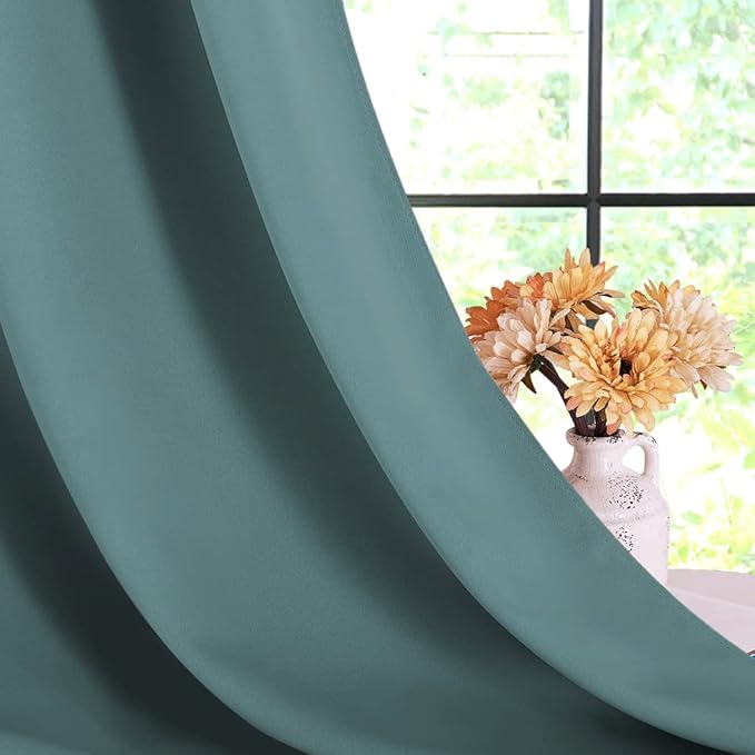 NICETOWN Greyish Blue Blackout Draperies Curtains for Kids Room, Window Treatment Thermal Insulated Solid Grommet Blackout Drape Panels for Bedroom (Set of 2, 70 by 72 inches)
