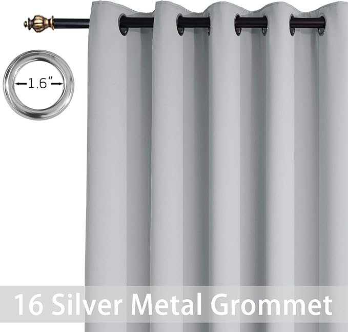 Yakamok Thermal Patio Door Curtains - Grey Blackout Room Darkening Door Blinds for Sliding Glass with Grommet Top, Split Room Divider Curtains (Light Grey, 100 inches W x 84 inches L)