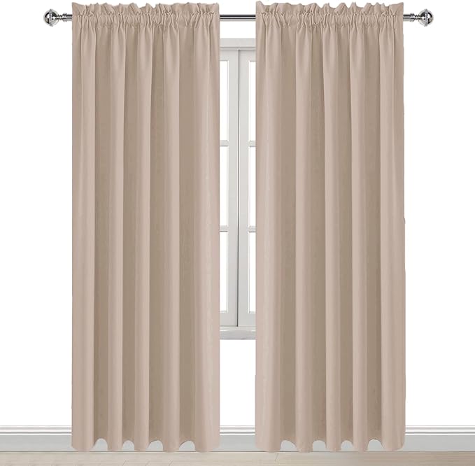 DWCN Blackout Curtains for Living Room Thermal Insulated, Energy Saving & Noise Reducing Bedroom Curtains, Camel, W 60x L 84 Inch, Set of 2 Rod Pocket Curtain Panels